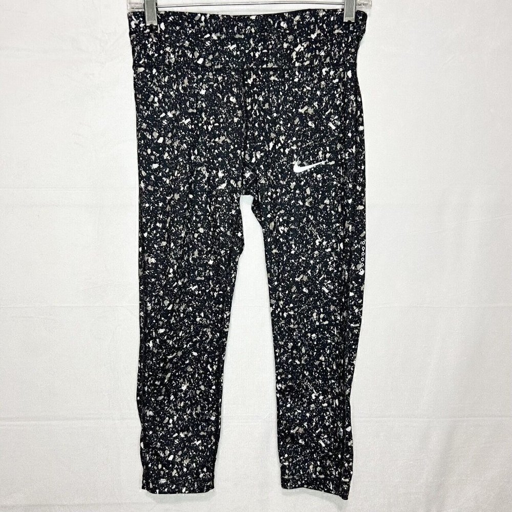 Nike Dri-Fit Black Gray Printed Cropped Leggings Sz S (28x22) Drawstring